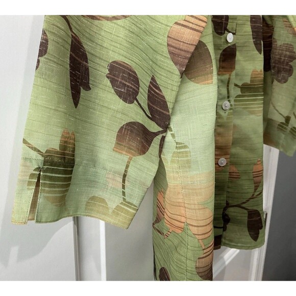 VINTAGE Alfred Dunner Tropical Floral Semi-Sheer Blouse Button Up Green Size 10 - Picture 4 of 5